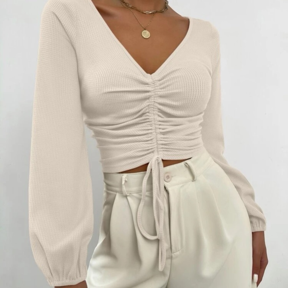 Ruched long sleeve Tee with drawstring